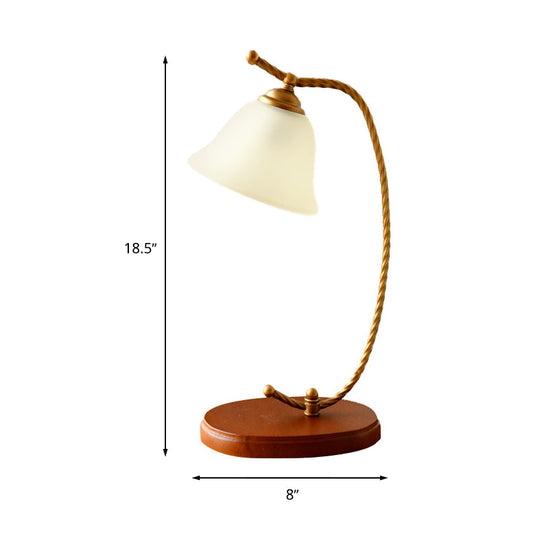 Traditional Red Brown Bedroom Desk Lamp - Study Light With White Glass Shade