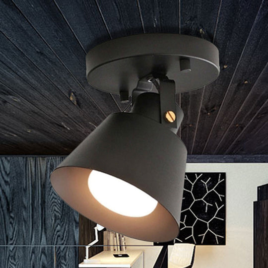 Rotatable Semi Flush Ceiling Light with Stylish Metallic Conical Shade - Black/White