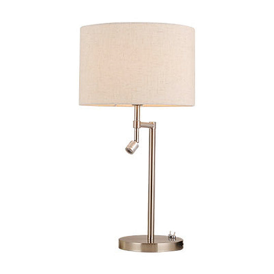 Traditional Drum Study Light: 1-Light Fabric Task Lighting In Nickel For Bedroom With Base