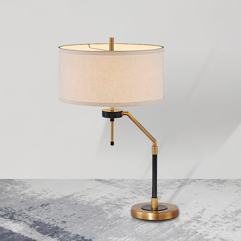 Brass Desk Lamp - Traditional Drum Fabric Reading Light For Bedroom