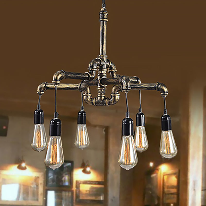 Industrial Metal And Glass Exposed Bulb Chandelier - Bronze 4/6 Light Hanging Lamp For Living Room