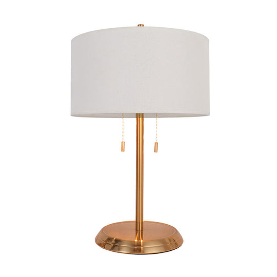 Drum Desk Lamp With Traditional Design - Black/White/Gold Fabric Ideal For Bedroom Metal Base