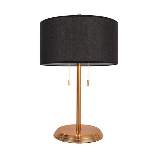 Drum Desk Lamp With Traditional Design - Black/White/Gold Fabric Ideal For Bedroom Metal Base