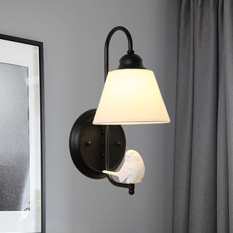 Modern Trapezoid Shade Wall Light Metal Sconce With Bird Accent - Ideal For Kids Bedroom Black