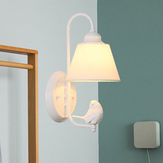 Modern Trapezoid Shade Wall Light Metal Sconce With Bird Accent - Ideal For Kids Bedroom