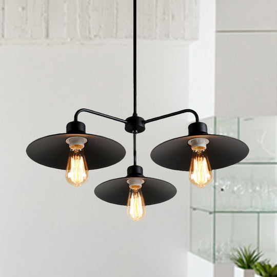 Industrial Round Black Chandelier Pendant Light - Vintage Style, Metallic Finish, with Hanging Rod - 3/5 Lights