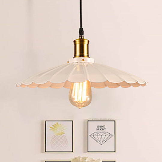 Industrial Scalloped Pendant Light - 1 Head 14"/16" Metallic Ceiling Lamp in Black/White