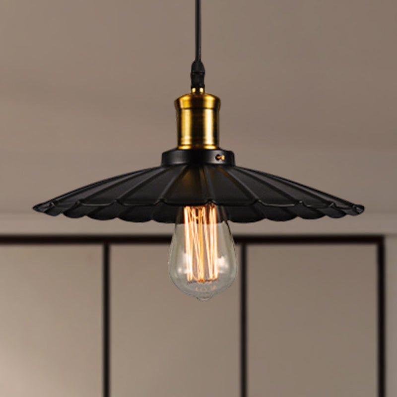 Industrial Scalloped Pendant Light - 1 Head 14"/16" Metallic Ceiling Lamp in Black/White