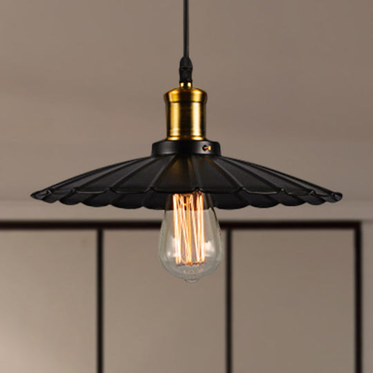 Industrial Scalloped Pendant Light - 1 Head 14"/16" Metallic Ceiling Lamp in Black/White