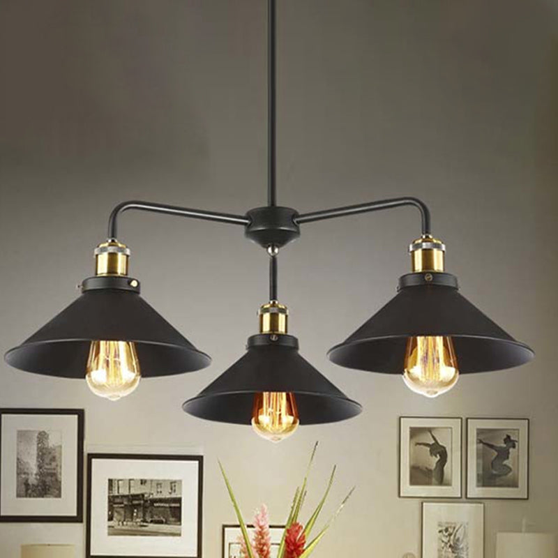 Industrial Style Black Metallic Hanging Light Chandelier For Dining Table - 3/4/5 Head Conical