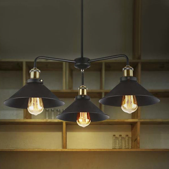 Industrial Style Black Metallic Hanging Light Chandelier For Dining Table - 3/4/5 Head Conical