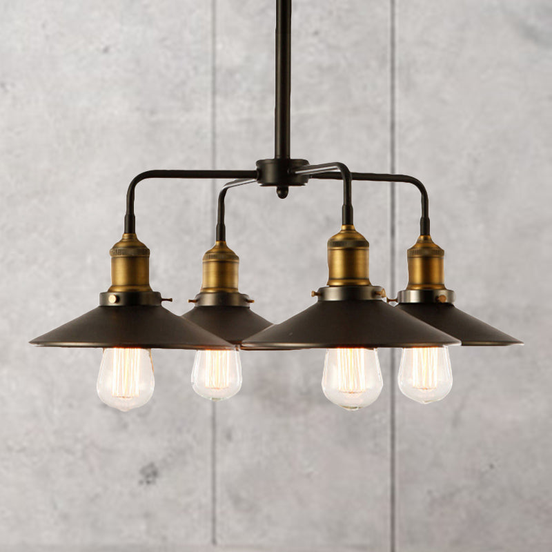 Industrial Style Black Metallic Hanging Light with Conical Chandelier Design - Perfect for Dining Table