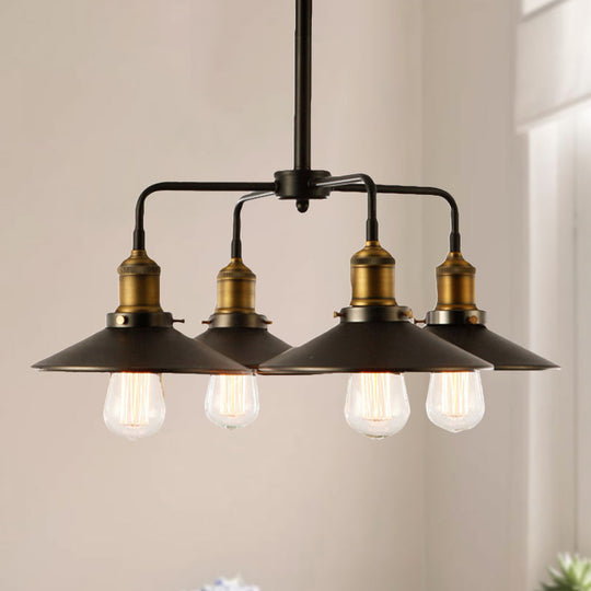 Industrial Style Black Metallic Hanging Light with Conical Chandelier Design - Perfect for Dining Table