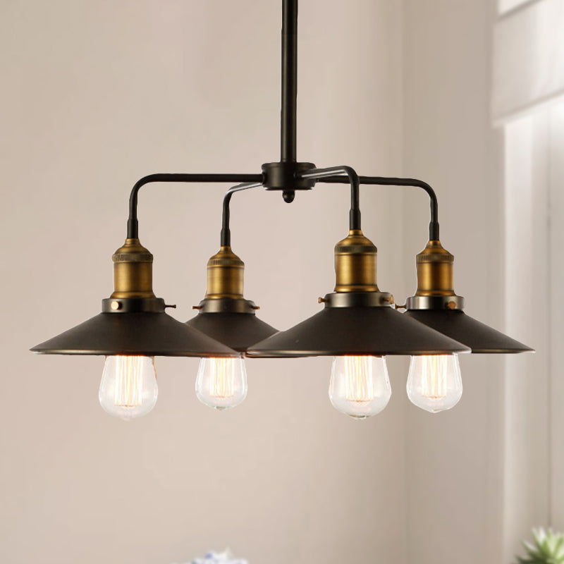 Industrial Style Black Metallic Hanging Light Chandelier For Dining Table - 3/4/5 Head Conical