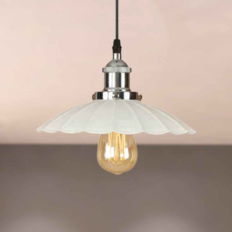 Scalloped Pendant Lighting 1-Bulb Hanging Light Fixture - Loft Style, Rust/Chrome Finish - Ideal for Over Table