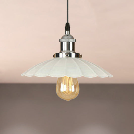 Scalloped Pendant Lighting - Loft Style | Metal Hanging Light Fixture In Rust/Chrome Finish Perfect