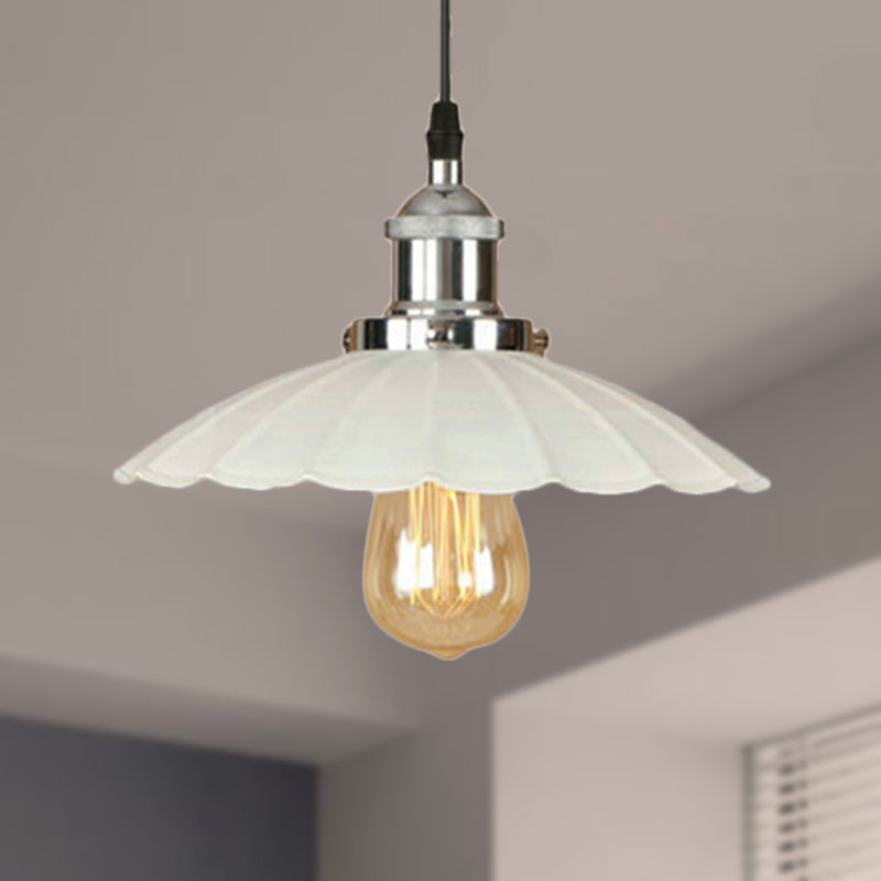 Scalloped Pendant Lighting 1-Bulb Hanging Light Fixture - Loft Style, Rust/Chrome Finish - Ideal for Over Table