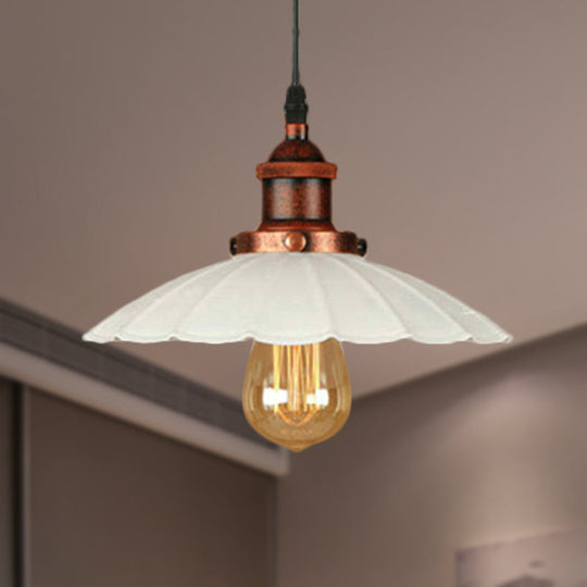 Scalloped Pendant Lighting - Loft Style | Metal Hanging Light Fixture In Rust/Chrome Finish Perfect