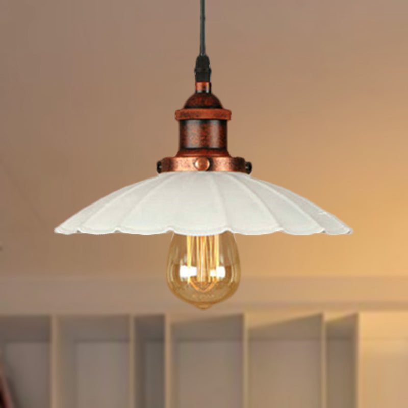 Scalloped Pendant Lighting 1-Bulb Hanging Light Fixture - Loft Style, Rust/Chrome Finish - Ideal for Over Table