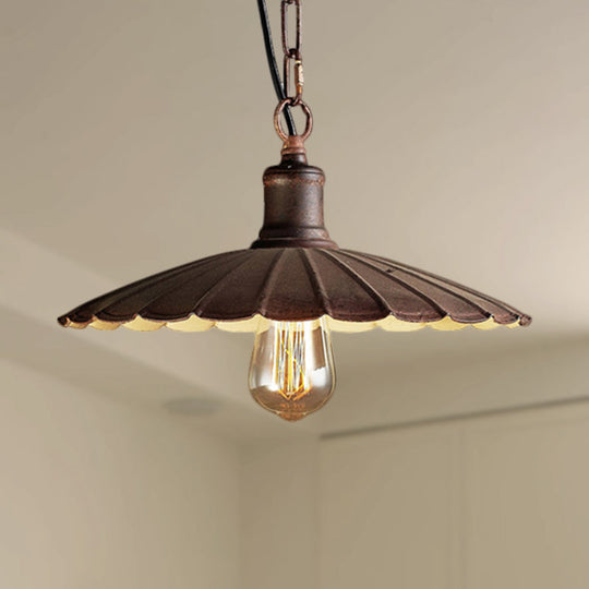 Wrought Iron Rust Suspension Light - Antique Style Pendant Ceiling Light for Restaurant - 1 Light - 10"/12"/14" Dia