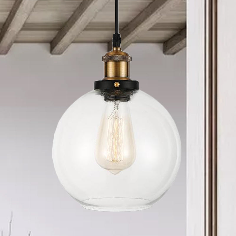 Industrial Brass Pendant Light: Clear Glass Globe Suspension Lamp With Adjustable Cord / 8