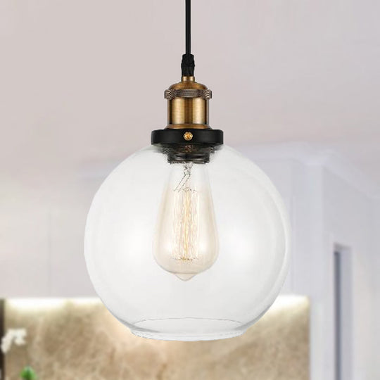 Adjustable Brass Pendant Light - Industrial Style Suspension Lamp with Clear Glass Globe