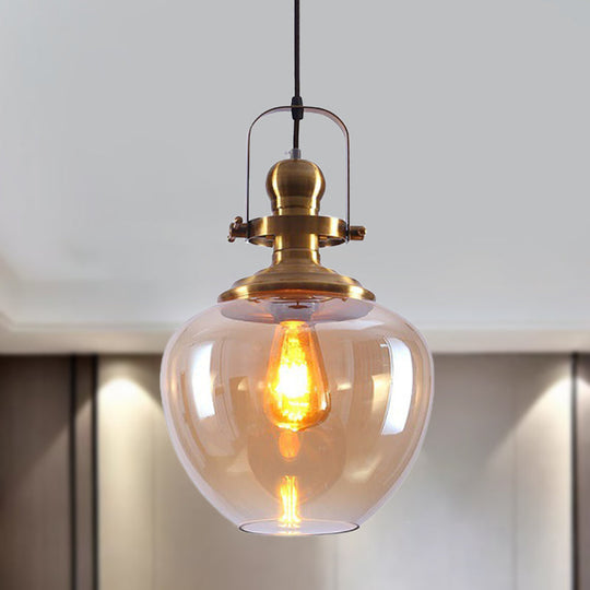 Industrial Amber Glass Brass Orb Pendant Ceiling Light for Living Room