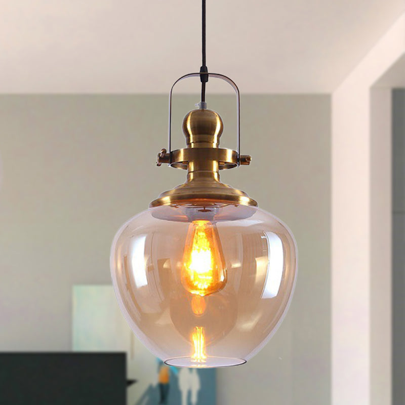 Industrial Amber Glass Brass Orb Pendant Ceiling Light for Living Room