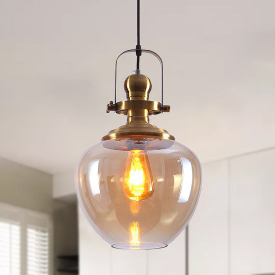 Industrial Amber Glass Brass Orb Pendant Ceiling Light for Living Room