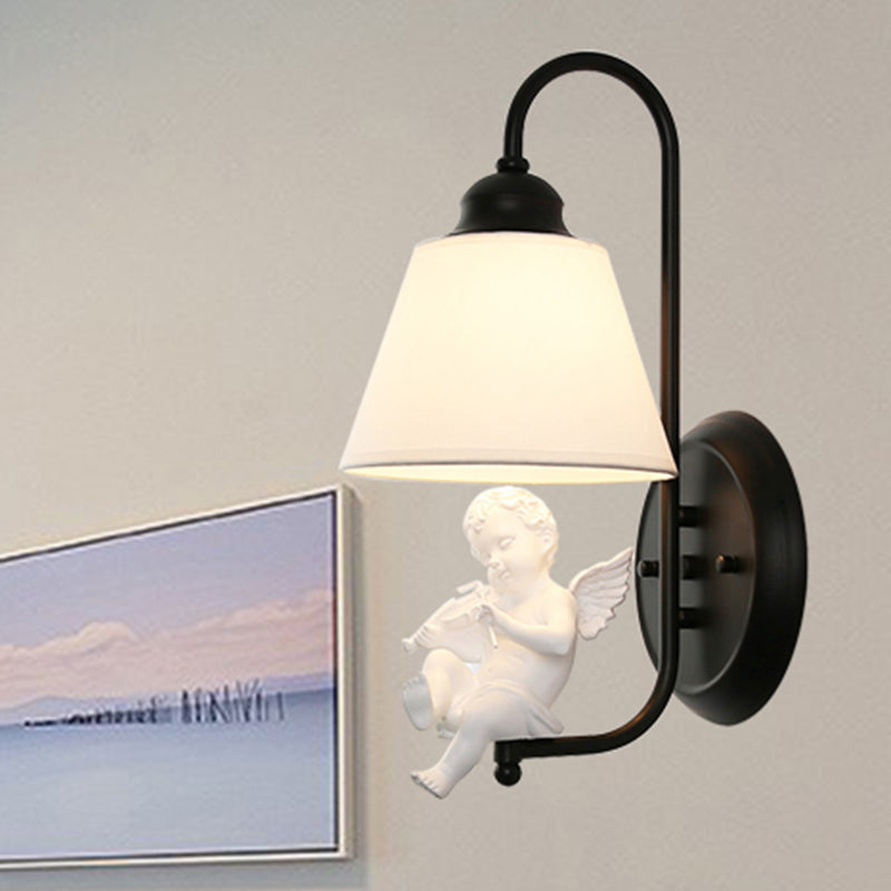 Modern Monochrome Angel Deco Wall Light - Elegant Metal Lamp For Adult Bedroom Black