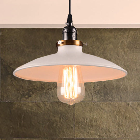 White Retro Loft Metal Saucer Shade Pendant Ceiling Light for Restaurants - 1-Light, 8.5"/10" Diameter