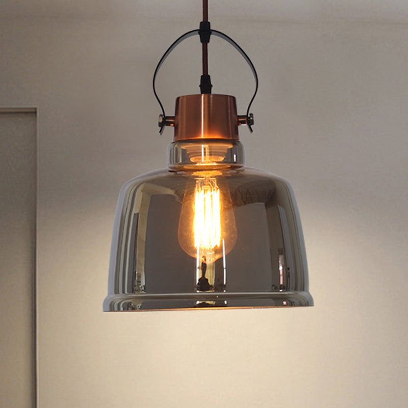 Contemporary Black Pendant Light With Clear Glass Dome - Grey/Amber Finish