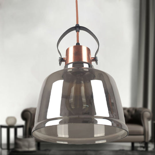 Contemporary Grey/Amber Glass Pendant Light Kit for Dining Room - Dome Design, 1 Light, Black