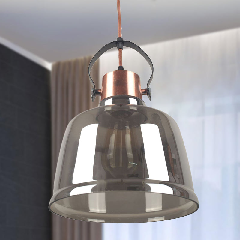 Contemporary Grey/Amber Glass Pendant Light Kit for Dining Room - Dome Design, 1 Light, Black