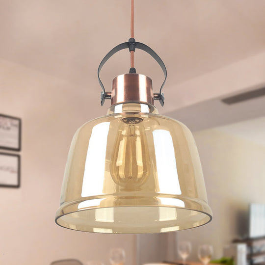 Contemporary Black Pendant Light With Clear Glass Dome - Grey/Amber Finish Amber