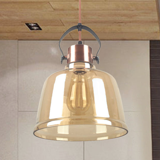 Contemporary Grey/Amber Glass Pendant Light Kit for Dining Room - Dome Design, 1 Light, Black