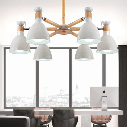 Metal Macaron Chandelier For Kids Bedroom - 6-Light Bowl Shade Ceiling Light White