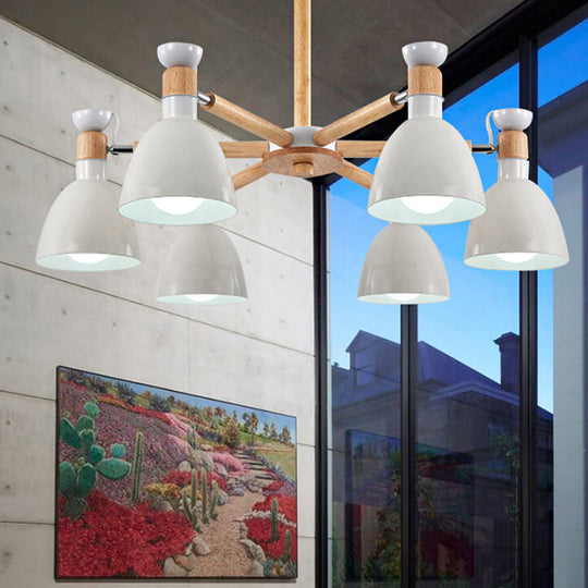 Metal Macaron Chandelier For Kids Bedroom - 6-Light Bowl Shade Ceiling Light