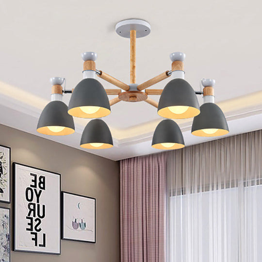 Metal Macaron Chandelier For Kids Bedroom - 6-Light Bowl Shade Ceiling Light