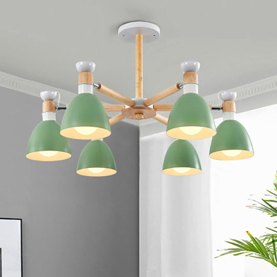 Metal Macaron Chandelier For Kids Bedroom - 6-Light Bowl Shade Ceiling Light