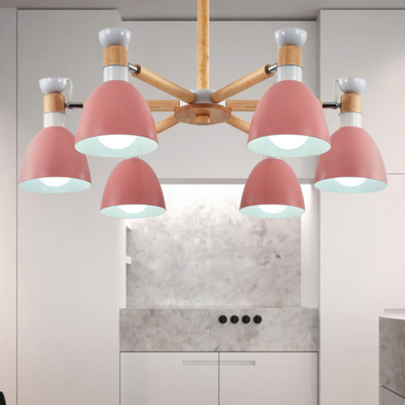 Metal Macaron Chandelier For Kids Bedroom - 6-Light Bowl Shade Ceiling Light