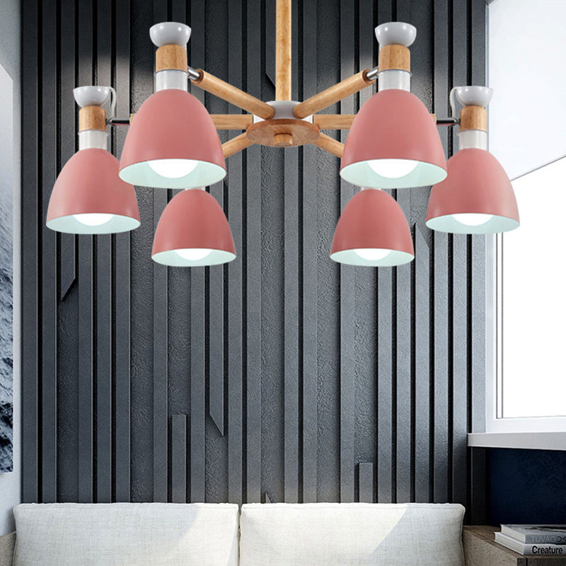 Metal Macaron Chandelier For Kids Bedroom - 6-Light Bowl Shade Ceiling Light