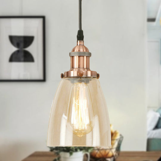 Farmhouse 1 Light Brass/Copper Pendant Ceiling Light with Clear Glass Tapered Shade