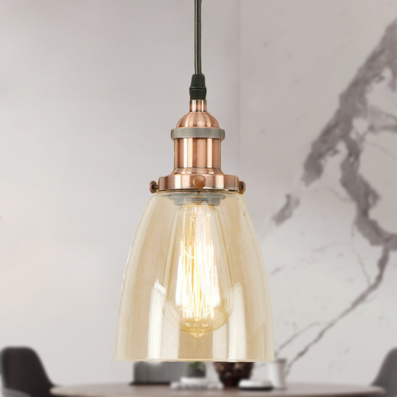 Farmhouse 1 Light Brass/Copper Pendant Ceiling Light with Clear Glass Tapered Shade