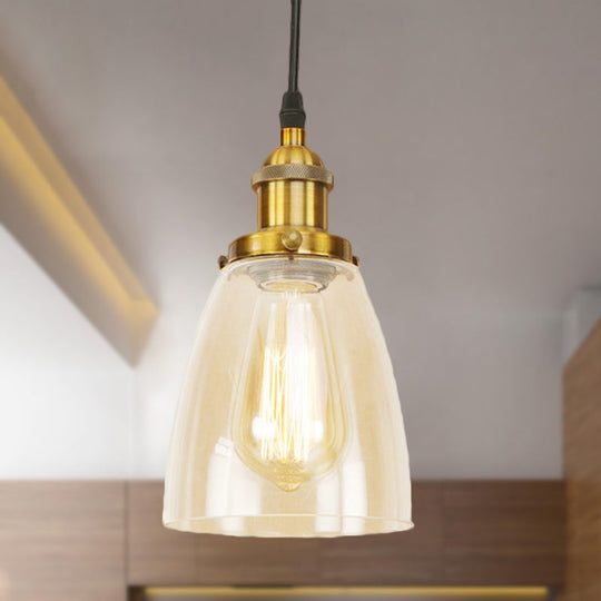 Farmhouse 1 Light Pendant Ceiling With Brass/Copper Finish And Clear Glass Brass