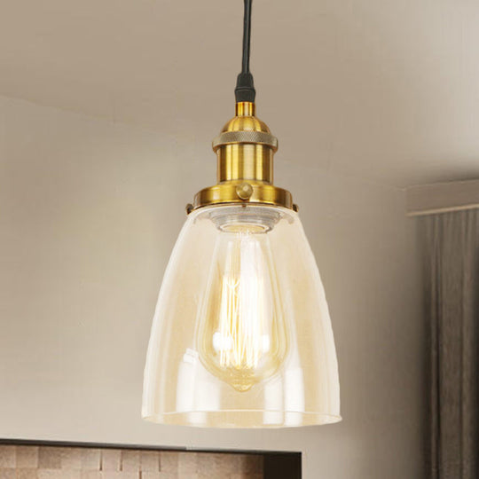 Farmhouse 1 Light Brass/Copper Pendant Ceiling Light with Clear Glass Tapered Shade