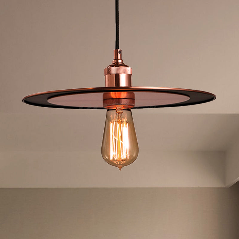 Hallway Pendant Lamp - Industrial Iron Bronze/Copper Finish Flat Shade 1 Light Ceiling Hanging