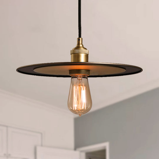 Hallway Pendant Lamp - Industrial Iron Bronze/Copper Finish Flat Shade 1 Light Ceiling Hanging