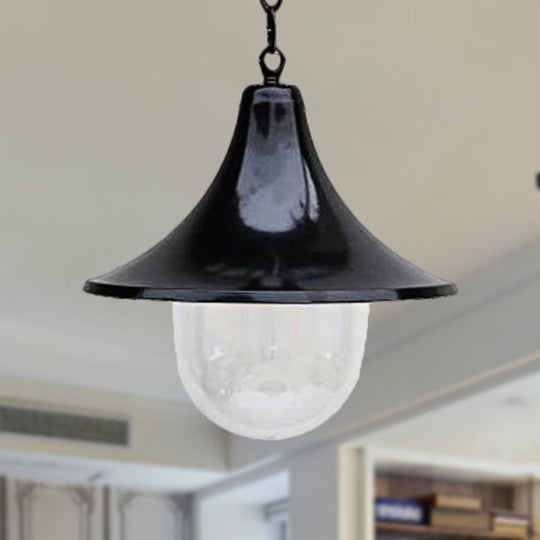 Rust/Black Antique Flared Pendant Light With Clear Glass Shade For Outdoor - 1 Bulb Hanging Lamp