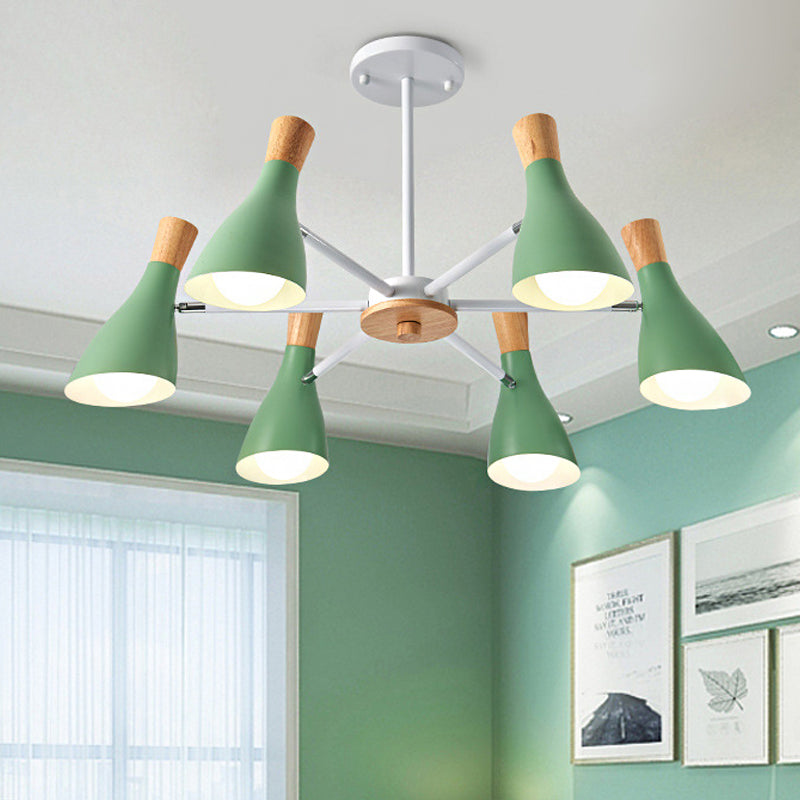 Nordic Style Metal Chandelier With 6 Lights For Girls Bedroom Or Cloth Shop Green